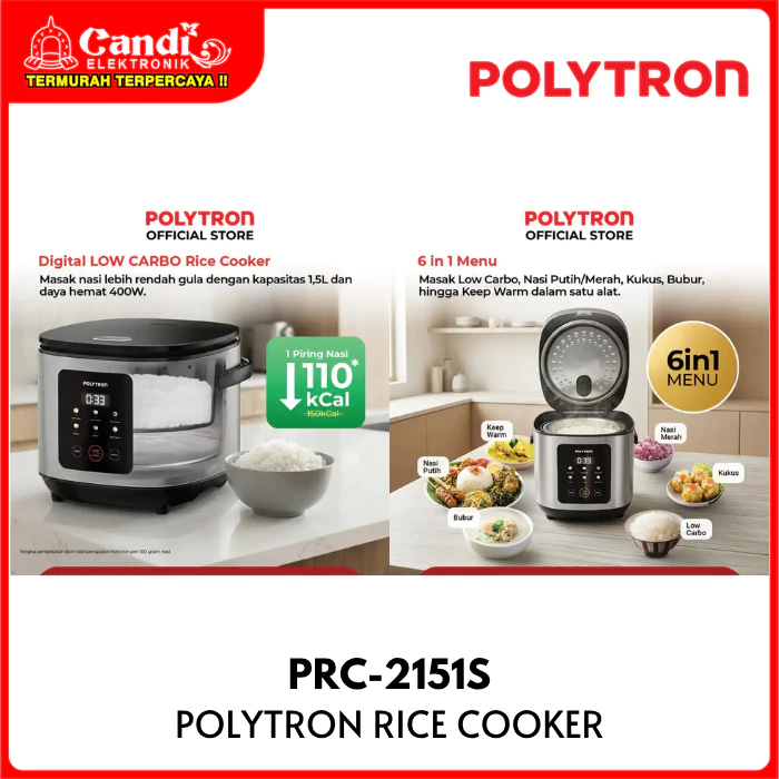 POLYTRON Rice Cooker 1,5 Liter Low Carbo Digital PRC-2151S - Gambar 3
