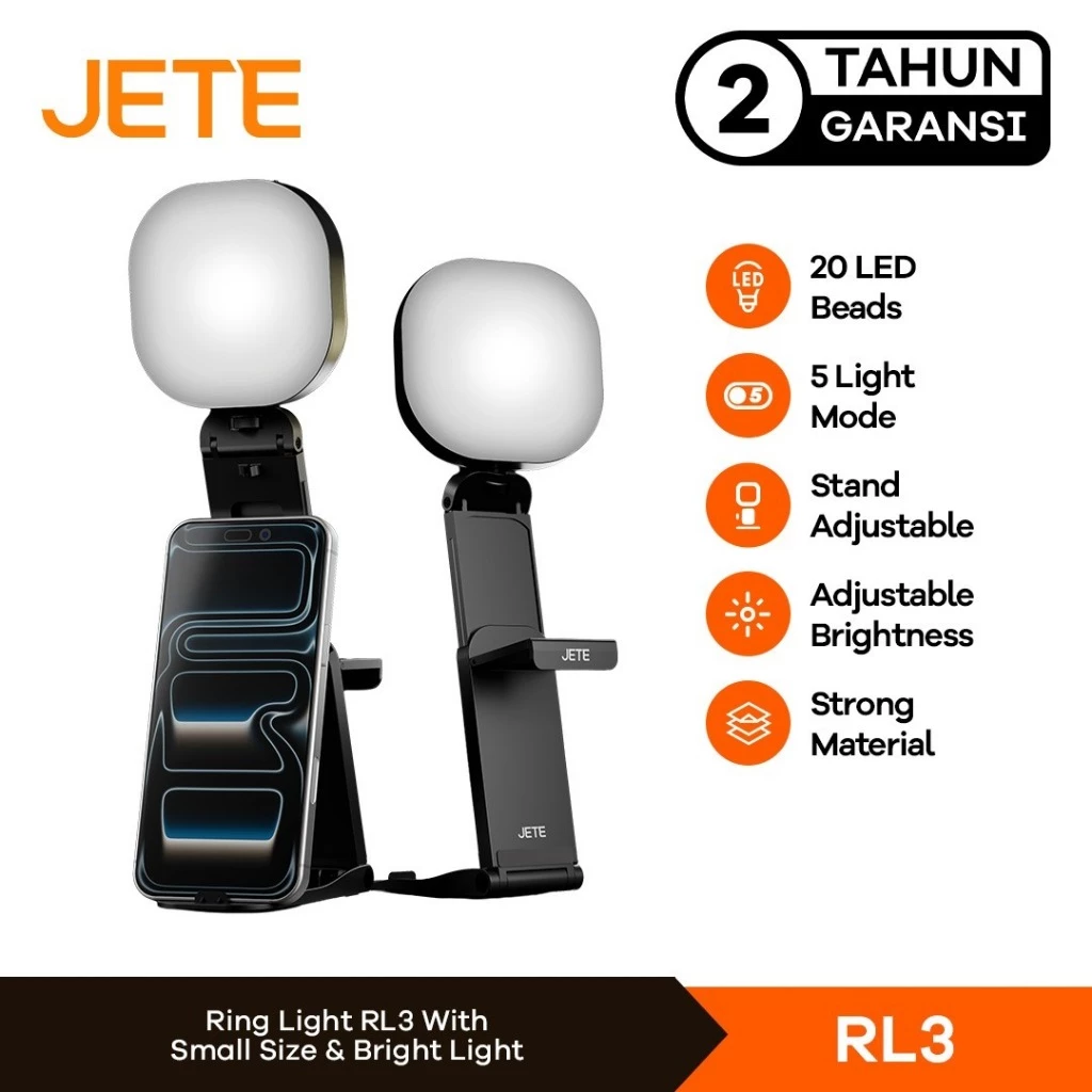 JETE RL3 Ring Light Mini Standing Portable with 20 LED 360 Rotation and 5 Light Mode - Garansi 2th
