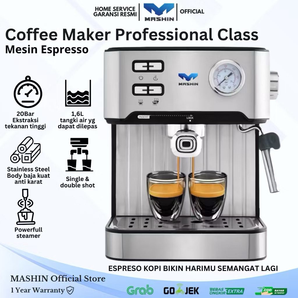 Mashin - Coffe Maker Americano Mesin Kopi Single Heater Grinder 1 Liter - Gambar 2