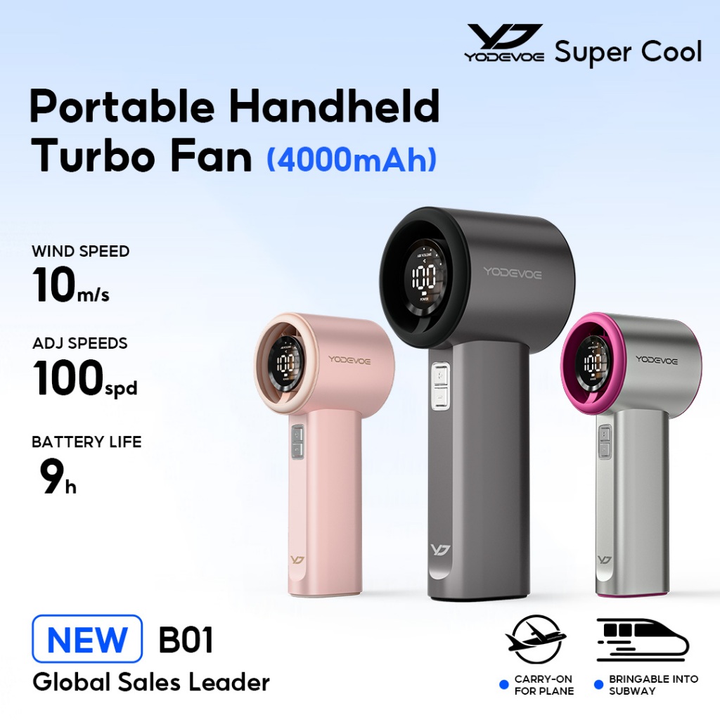 Yodevoe B01 Kipas Turbo 100 Gear Wind hight-speed kipas angin LED Digital Display kipas tangan