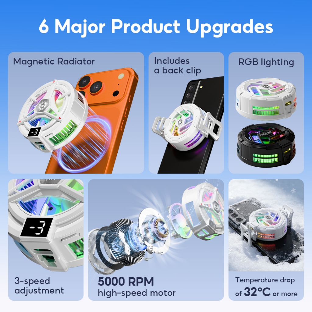 Yodevoe TL07/TL23 Kipas Pendingin Handphone Radiator Fancooler Pendingin Semiconductor Cooler Hp Cooling Fan Gaming Clip-on Magnetic Mobile Phone Game Cooling HP Ponsel Hitam - Gambar 2