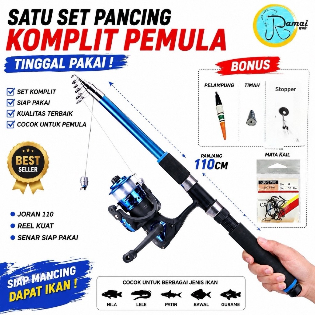 SET PANCING TERMURAH KOMPLIT LENGKAP JORAN ANTENA 110 REEL 200 UNTUK PEMULA MAX 1KG