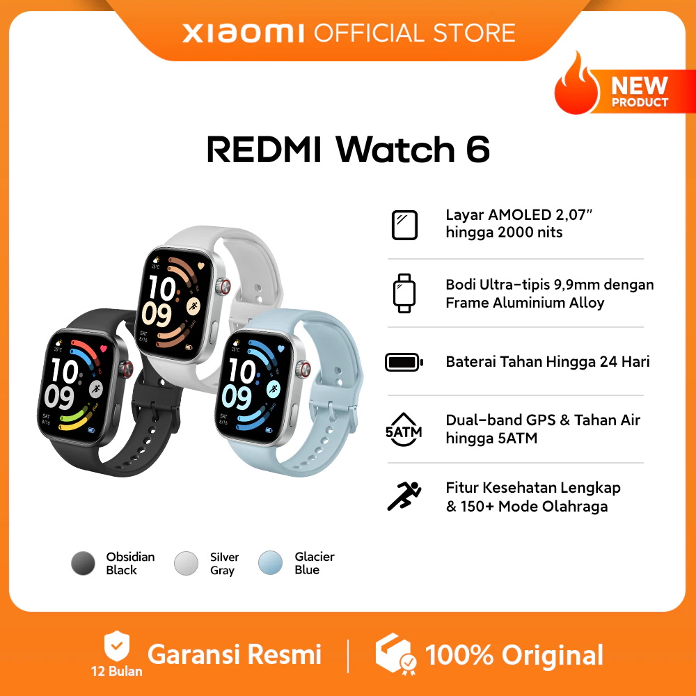 Xiaomi REDMI Watch 6 | Layar AMOLED 2,07" hingga 2000 nits | Bodi Ultra-tipis 9,9mm dengan Frame Aluminium Alloy | Baterai Tahan Hingga 24 Hari | Dual-band GPS & Tahan Air hingga 5ATM | Fitur Kesehatan Lengkap & 150+ Mode Olahraga [Xiaomi Official Store] - Gambar 2