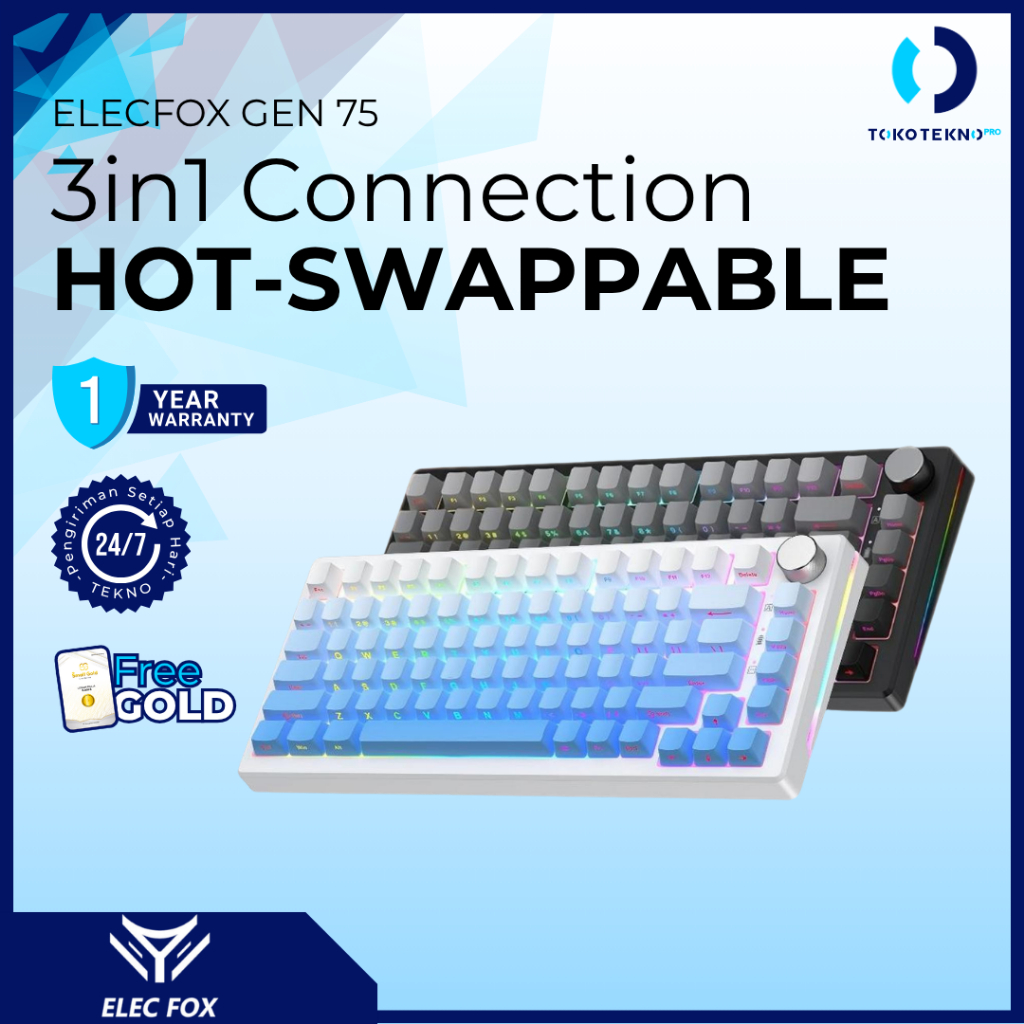ELEC FOX / ELECFOX Gen-75 / Gen 75 Mechanical Keyboard 75% RGB Gaming Keyboard Tri-mode Connection