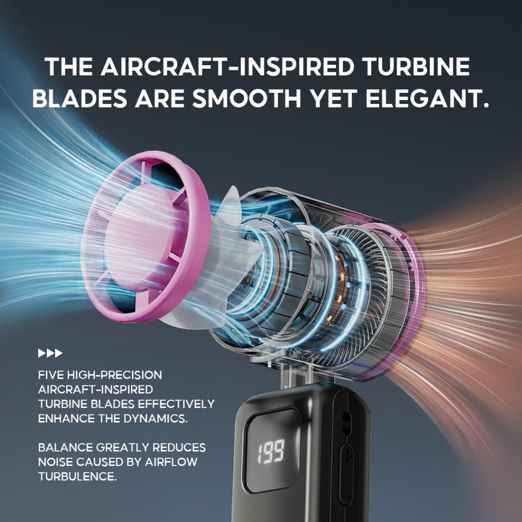 Yodevoe S23 Portable Mini Fan Adjustable 199 Gear 2000mah Turbo Fan Charge Pendinginan Tanpa Kebisingan Cocok Untuk Olahraga Luar Ruangan - Gambar 3