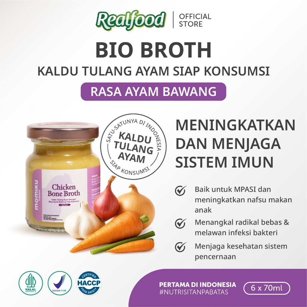 Realfood Chicken Bone Broth Rasa Ayam Bawang / Kaldu Tulang Ayam Siap Konsumsi / Bone Broth untuk Dewasa dan Lansia / Collagen / Glutamic Acid / Sendi / Tulang / Daya Ingat / Gut Barrier / Unsalted / Rendah Garam / Low Sodium - Gambar 2