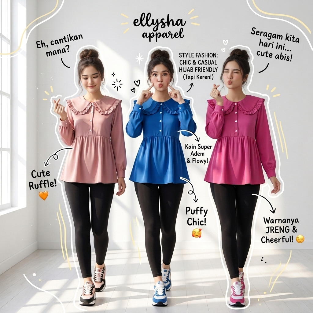 Ellysha Apparel Briella Silk Blouse Atasan Casual Wanita Kerah Lengan Panjang