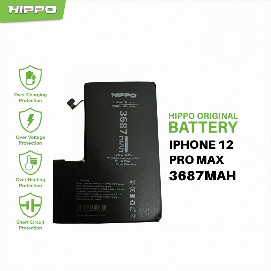 Hippo Baterai Baterry 100% ORI Baterai Iphone 12 Pro Max 3867 mAh Original Batere Premium Batu Batre Batrai Handphone Garansi Resmi