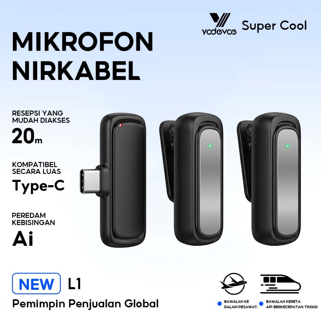Yodevoe L1 Wireless Microphone 2 In 1Clip On Mic Wireless Lavalier Mikrofon HP Plug & Play Lavalier Mikrofon Dan Charging Case Mic Wireless for Youtuber Vlog Tiktok Live Streaming
