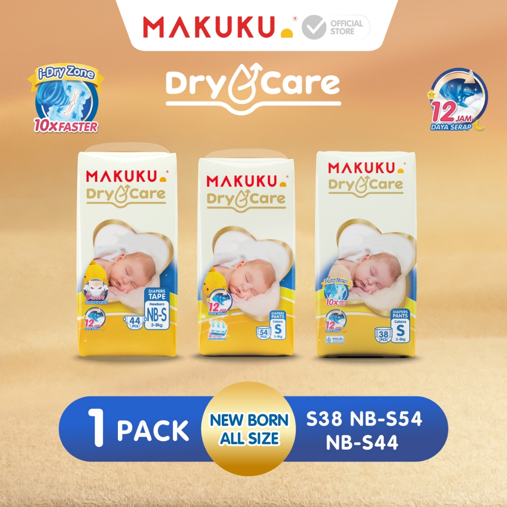 [1 PACK] Makuku Diapers Dry Care Popok Bayi Celana/Pants Perekat/Tape NB-S44 / NB-S54 / S38