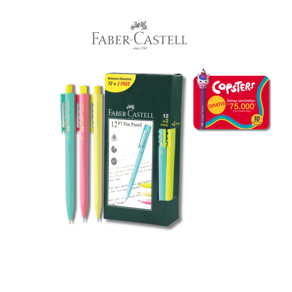 Faber-Castell Ballpoint Pen P7 Pastel 0,7 Black Ink 12 Pcs Free 2