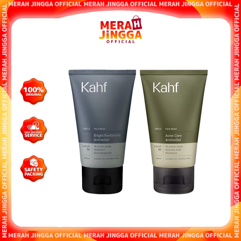 Kahf Bright Revitalizing Amino Gel Face Wash VitaminC Pentavitin Panthenol Gentle LowpH Merah Jingga