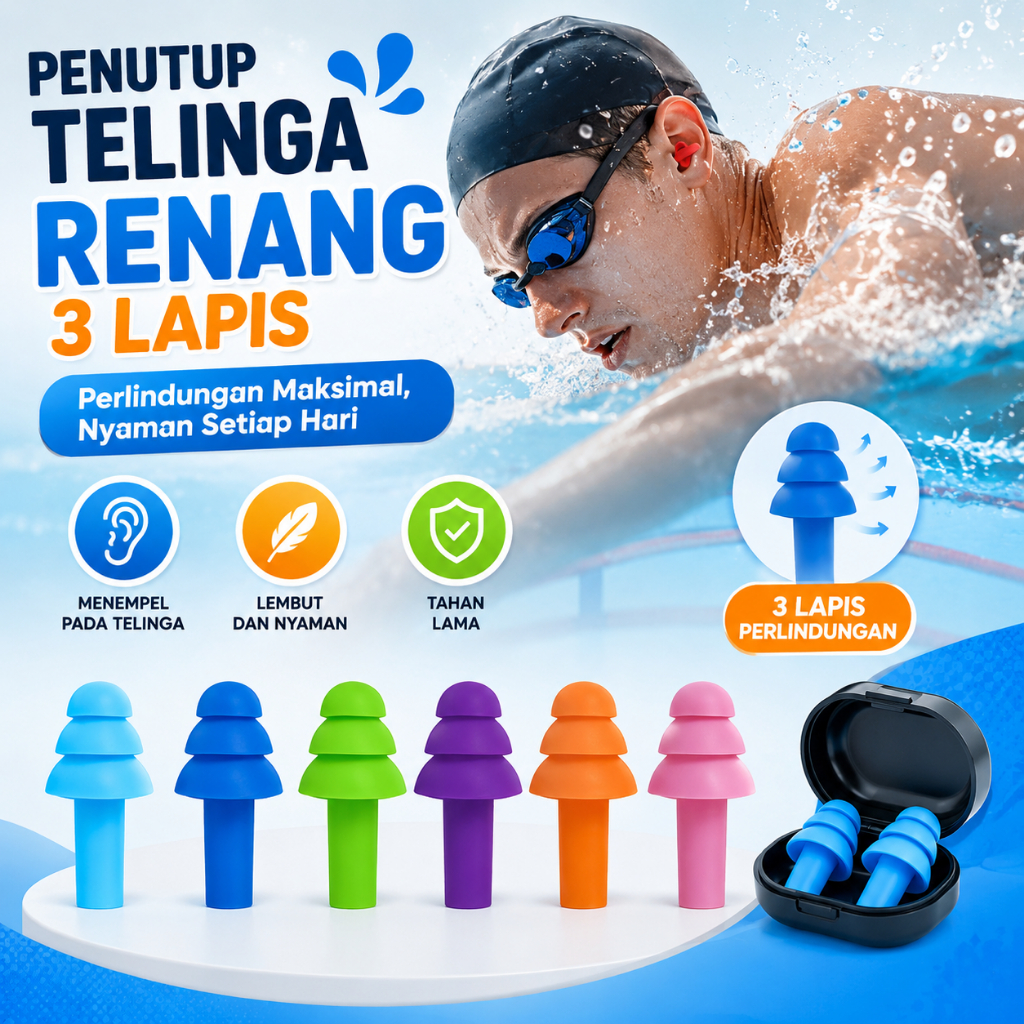 Penutup Telinga dan Hidung Berenang Silikon Premium Anti Air Nyaman Dipakai untuk Anak dan Dewasa Cocok Kolam Renang Laut dan Danau