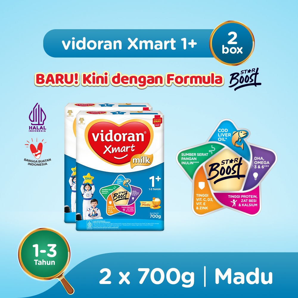 vidoran Xmart 1+ All Variant 700gr Susu Formula Pertumbuhan Anak 1-3 Tahun - 2 box (Exp : 04.2027) - Gambar 2