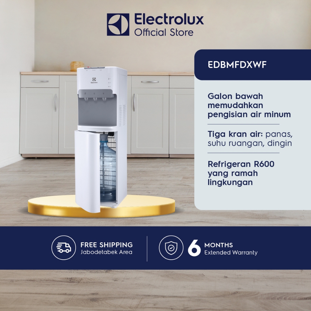 JABODETABEK - Electrolux Dispenser Air Galon Bawah Putih - Child Lock - Kompresor R600 Ramah Lingkungan - Air Sedingin Kulkas - EDBMFDXWF