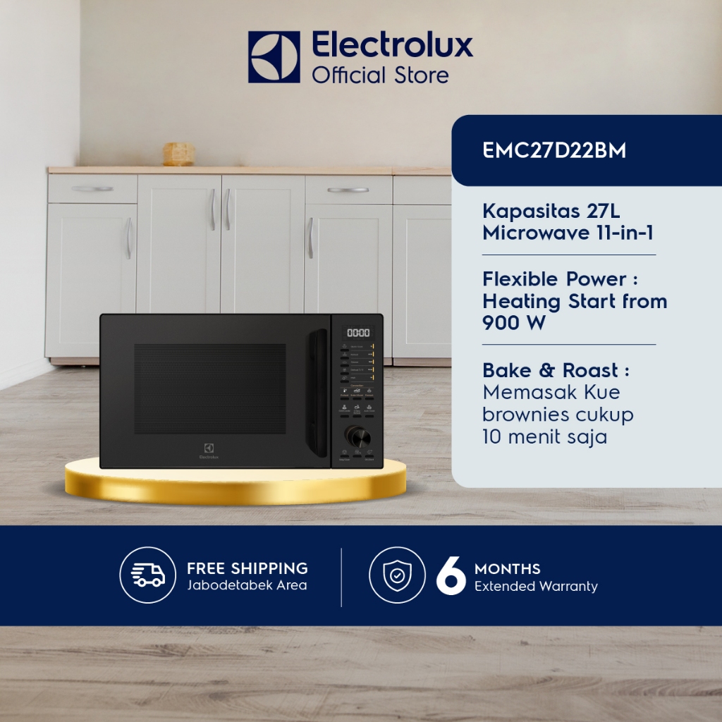 Electrolux Microwave 27L Microwave 11-in-1 : Convection, Quick Cook, Reheat, Simmer, Defrost, Melting, Combi Grill, Cripy Reheat,Auto Cook, Bake&Roast,Pre-heat Flexible Power Slow Cook Fungsi Fermentasi free aksesoris kukus  EMC27D22BM