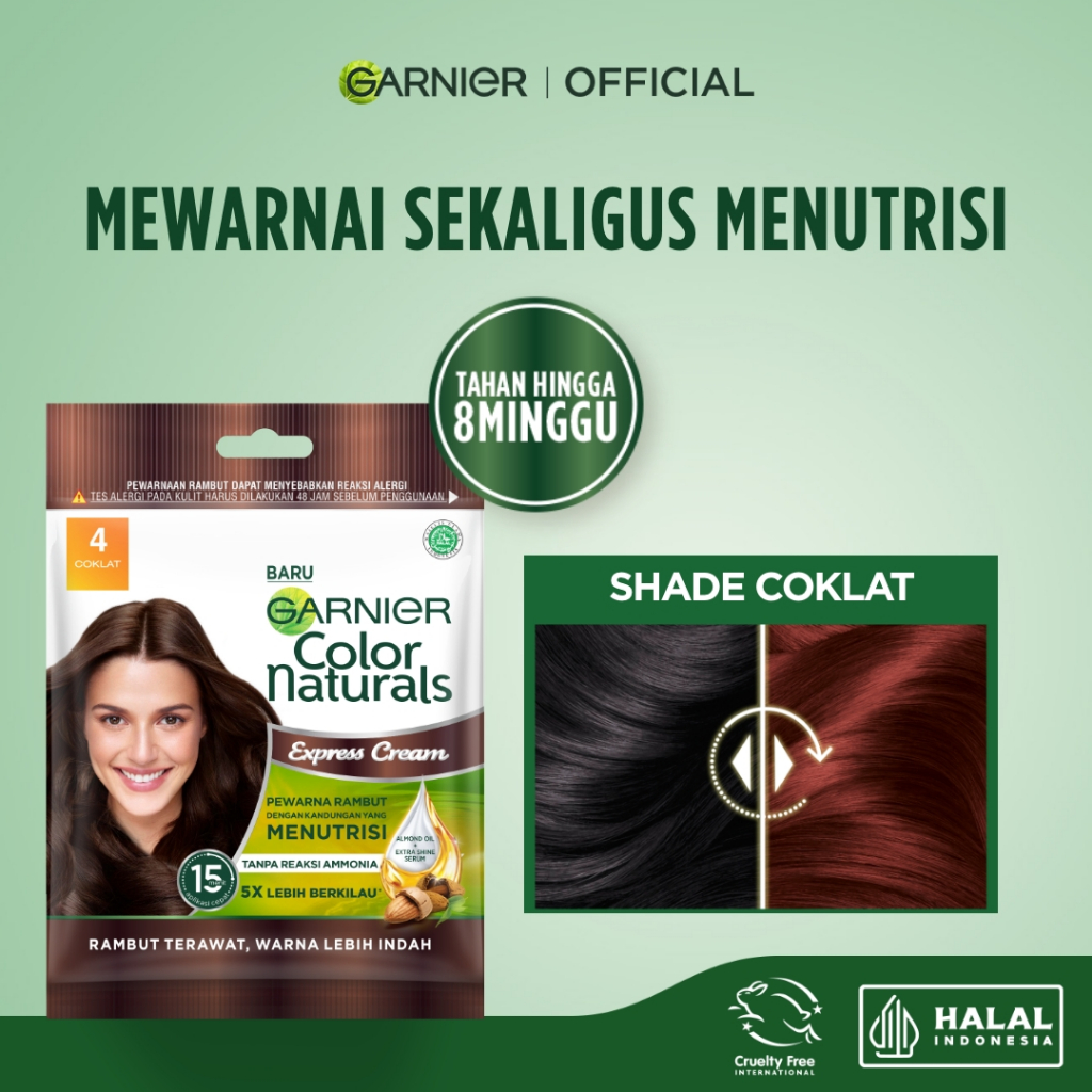 Garnier Hair Colour Sachet 4 Coklat Color Naturals Express Hair Color - 40ml Cat Rambut Pewarna Rambut Permanen Tutup Uban Tanpla Bleaching