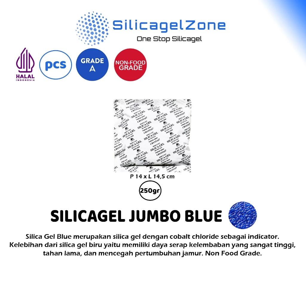 Silica Gel JUMBO BLUE (PER SACHET 250GR 500GR) HIGH QUALITY GRADE A - Gambar 2