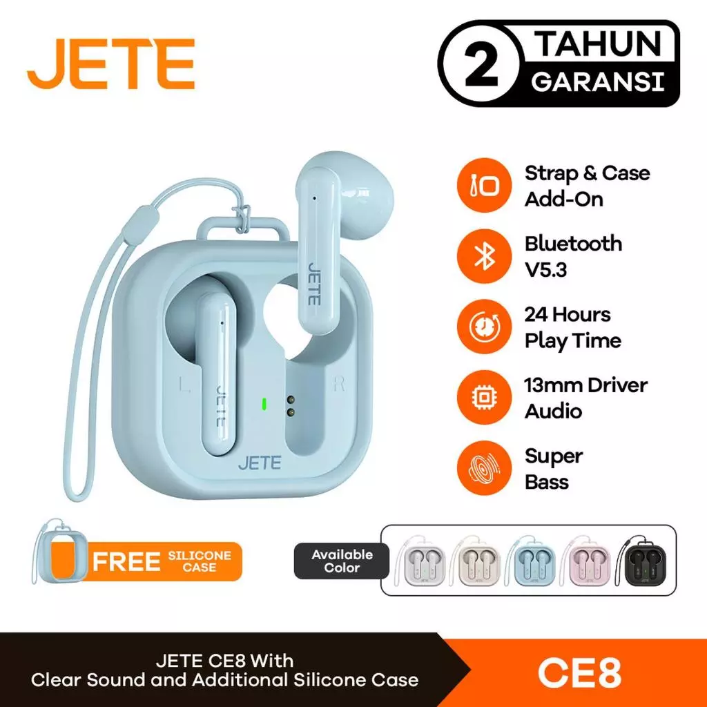 JETE CE8 TWS Bluetooth Earbuds Macaron BT 5.3 Super Bass 24 Hours Playtime - Garansi 2 Tahun