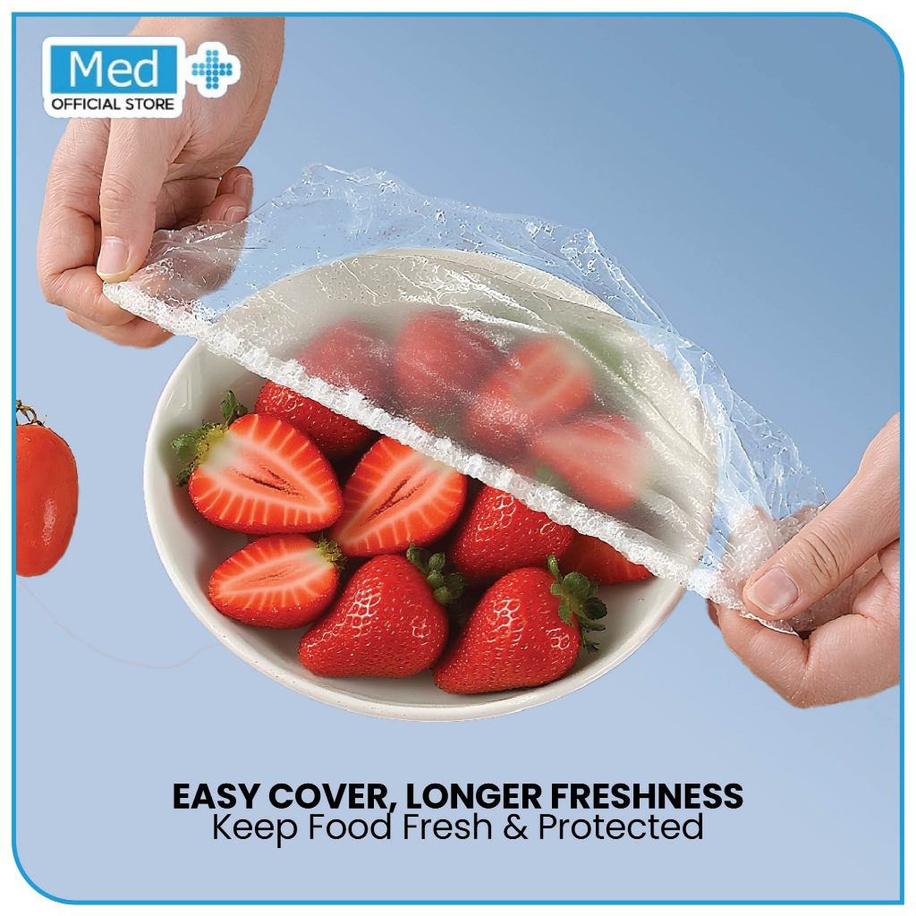 Med+ Sarung Plastik Makanan Food Grade Elastis & Praktis (Tarik 30 cm) / Penutup & Wrapping Makanan – 100 pcs - Gambar 4
