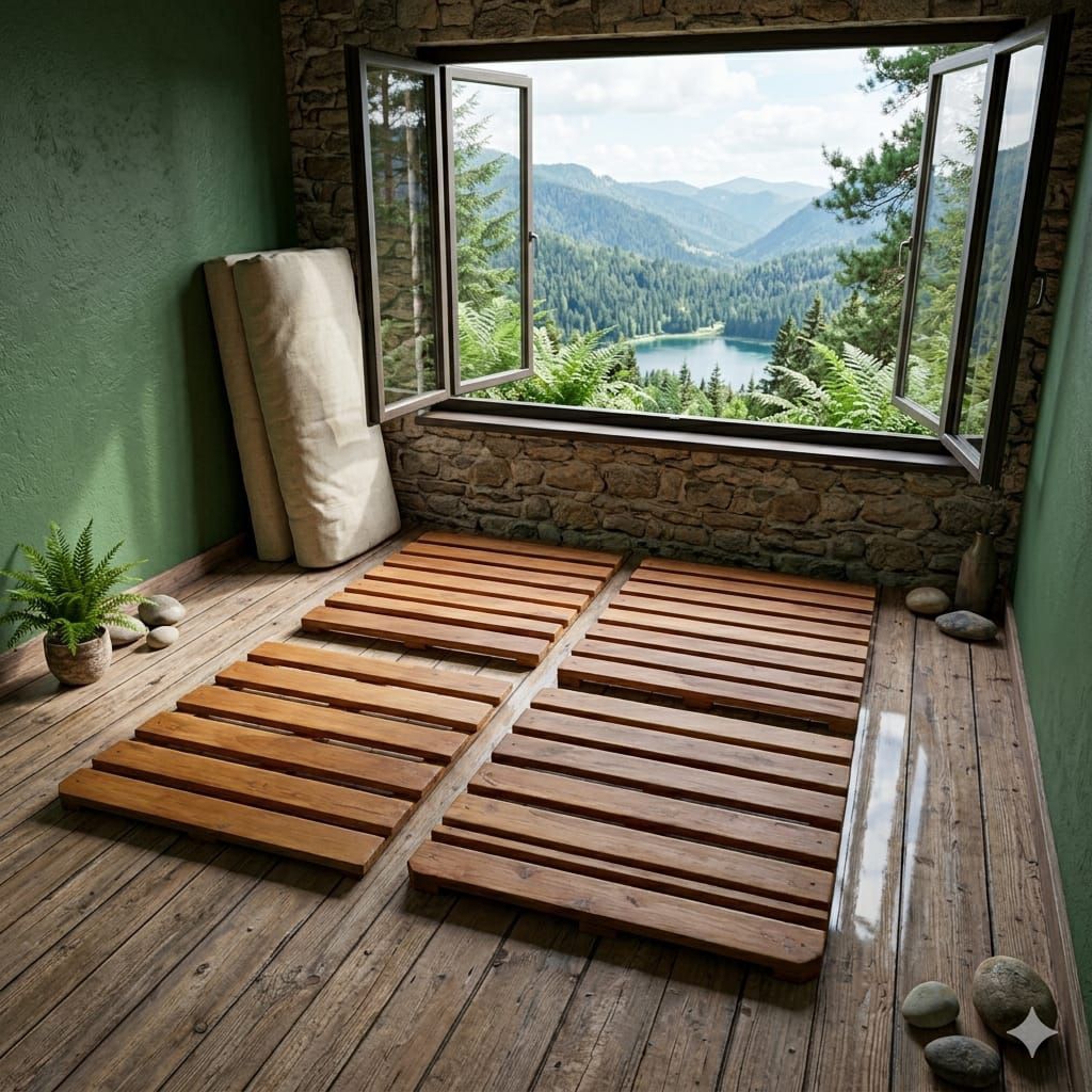 Dipan Palet Kayu Jati Perhutani 180x200 cm Tinggi 4 cm Model Bongkar Pasang - senaly - - Gambar 4