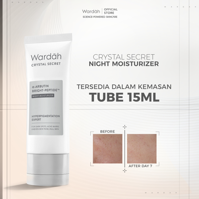 WARDAH Crystal Secret Bright-Peptide 5% Niacinamide Hyperpigmentation Expert Night Moisturizer - Menutrisi, Mencerahkan, Meratakan Warna Kulit, Menyamarkan Flek dan Bekas Jerawat, Samarkan Kerutan dan Garis Halus, Mengurangi Kemerahan - Skincare - Gambar 3