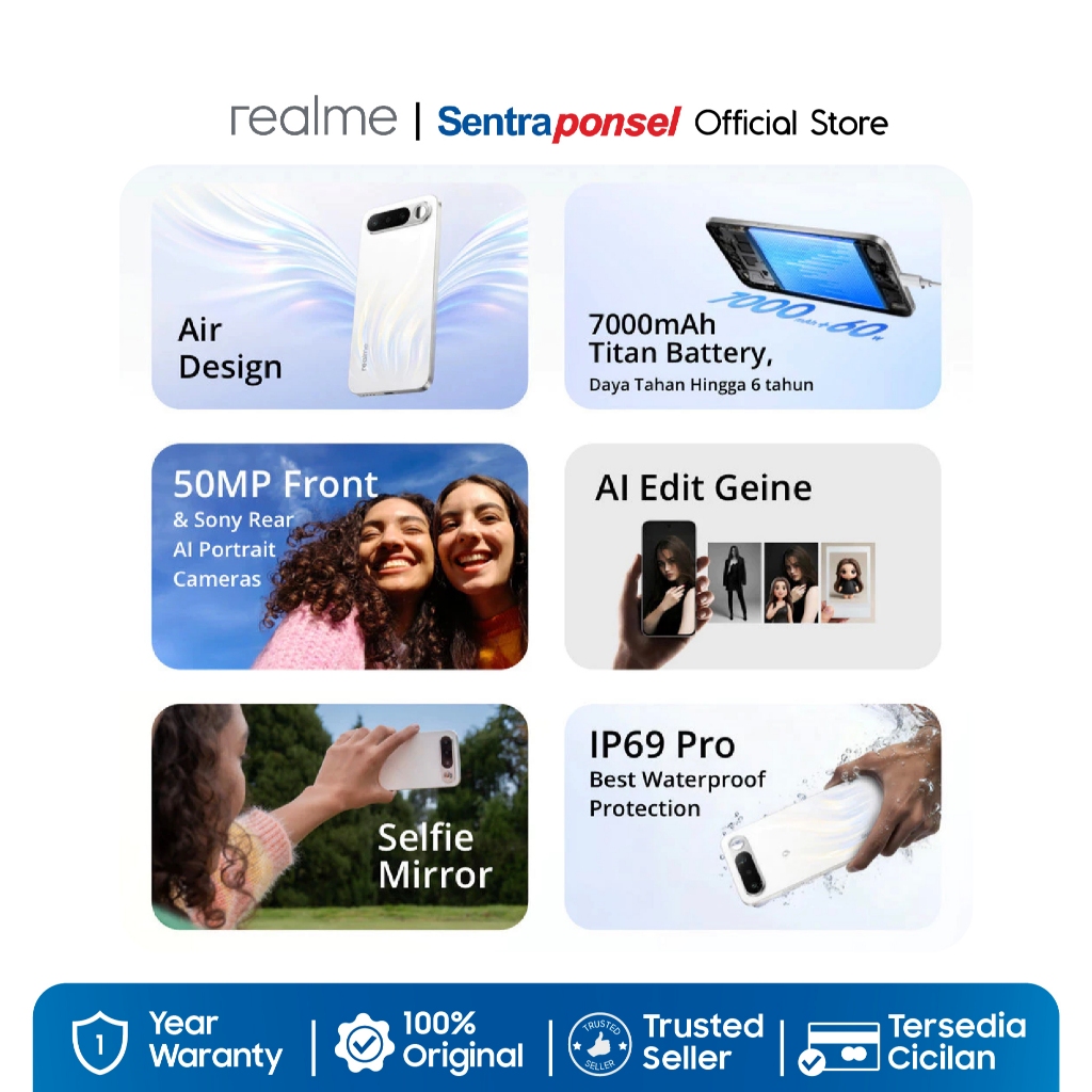 Realme 16 5G 8GB/256GB 12GB/256GB Air design 50MP Front & Sony Rear AI Cameras Selfie Mirror - Gambar 3