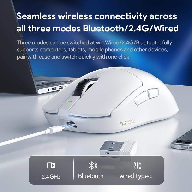 FURYCUBE R7 / R-7 Mouse Gaming Wireless Tri-Mode Connection PAW3311 RGB Light - Gambar 2