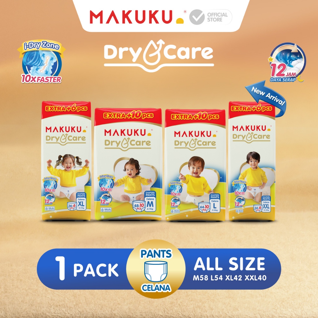 [1 PACK] Makuku Diapers Dry Care 3.0 Jumbo Plus Pack Popok Bayi Celana Pants M48+10 / M48+8 / L44+10 / L44+8 / XL36+6 / XL36+4 / XXL34+6 / XXL34+4