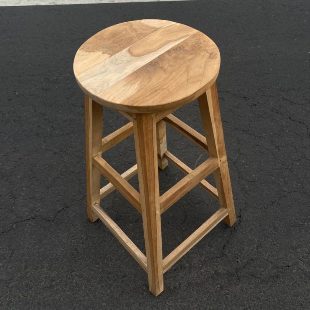 Kursi Bar Kayu Jati Perhutani Bundar Tinggi 75 cm - senaly - - Gambar 3