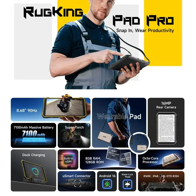 Ulefone Rugking Pad Pro 8,68''LCD IPS 90HZ HD+ 8GB 128GB 7100mAh 18W 16MP - Gambar 2
