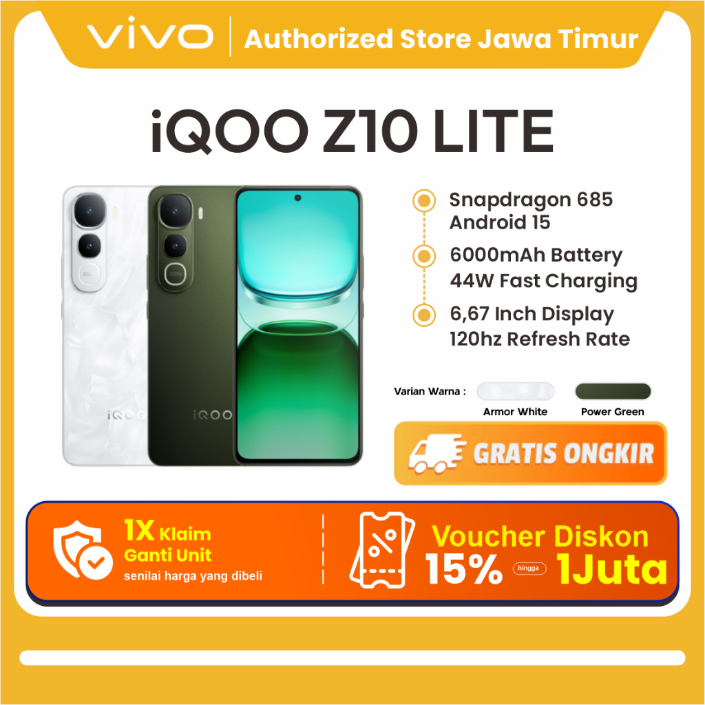 vivo iQOO Z10 Lite [BISA INSTAN PENGIRIMAN], 120Hz FLAT AMOLED, 6000mAh 44W Bypass Charging, Snapdragon 685, IP68+69, 50MP Sony IMX + NFC