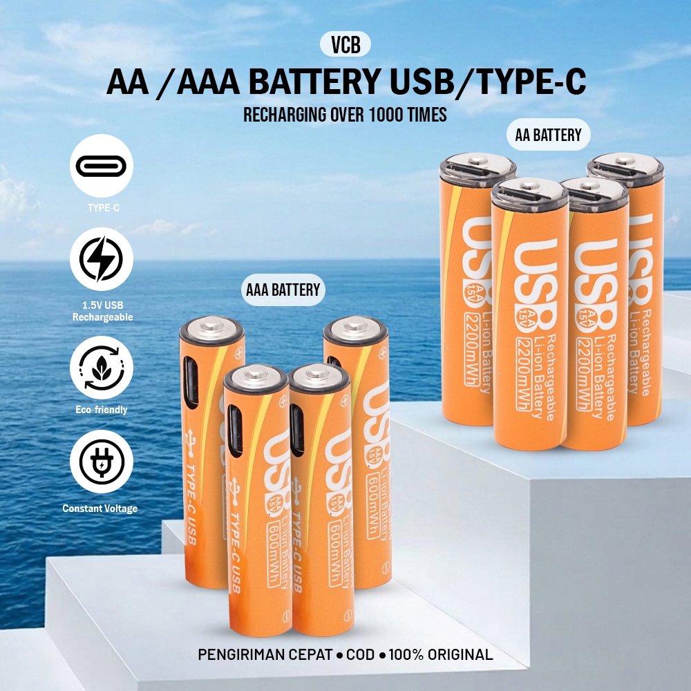 Matei COD Rechargeable Battery AA / AAA Type C Fast Charging Lithium 1.5V AA 2200mWh Ion Double A Battery with Type-C Port