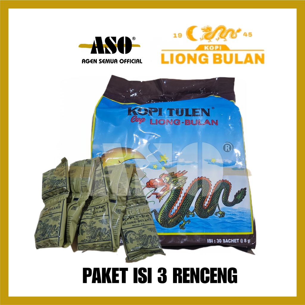 [ Paket isi 3 ] Kopi LIONG BULAN TANPA Gula 8 GR (isi 30) RENCENG PROMO !!!
