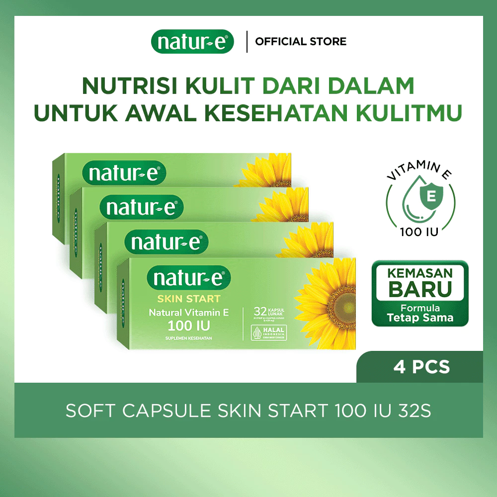 Natur-E Paket Skin Start - Soft Capsule Natural Vitamin E 100 IU 32s x 4pcs - Suplemen Kecantikan Dengan Vitamin E 100 IU - Membantu Menjaga Kesehatan Kulit dari Dalam