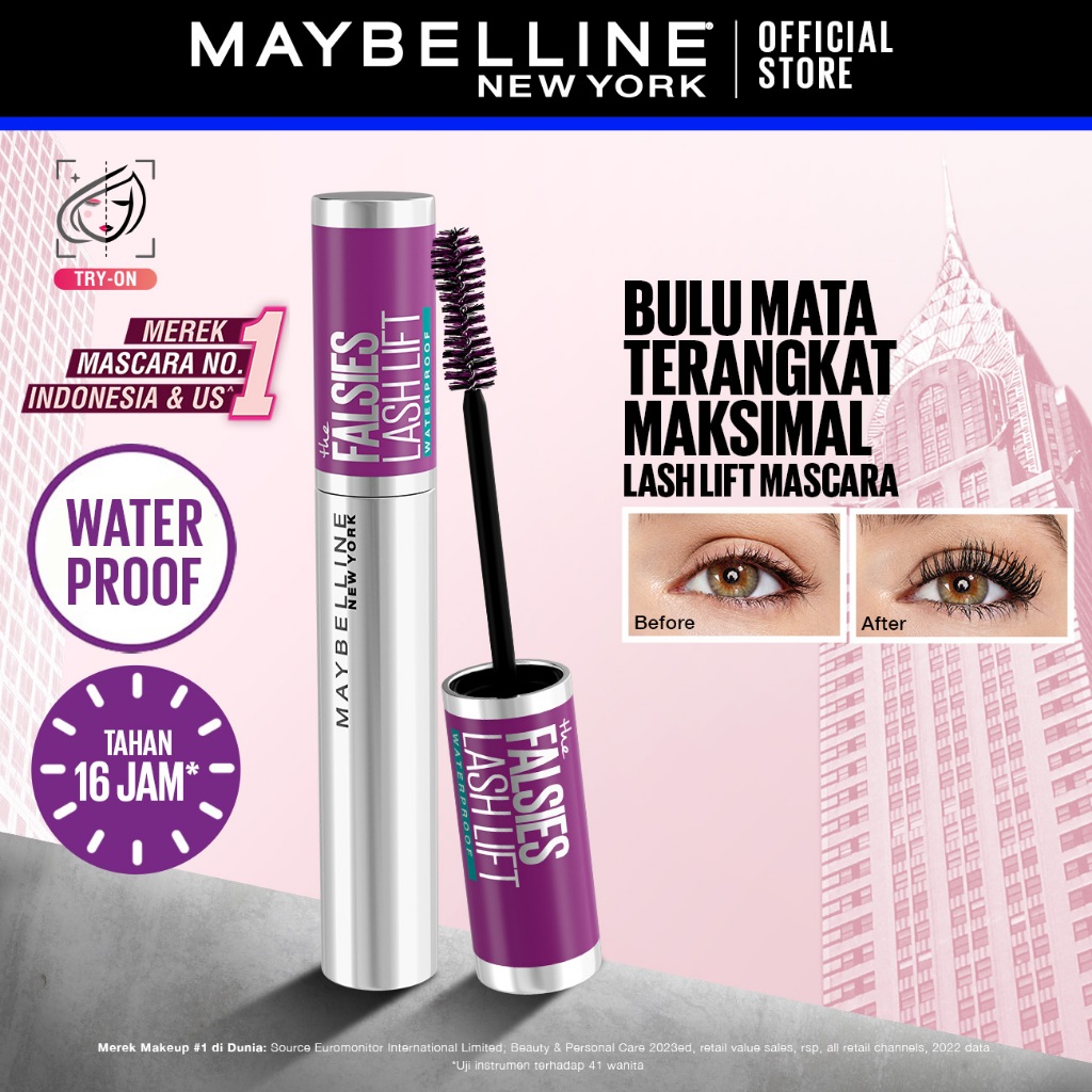 MAYBELLINE OFFICIAL The Falsies Lash Lift Mascara Make Up 8.6ml Waterproof Maskara Bulu Mata Panjang Tahan 16 Jam Volumizing Extending Smudgeproof - Gambar 2