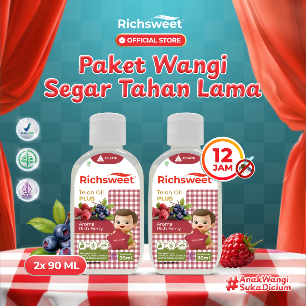 Lega To Richsweet Minyak Telon Plus Aroma Rich Bery 90ml / Perlindungan 12 Jam Anti Nyamuk + Bidara - Gambar 2