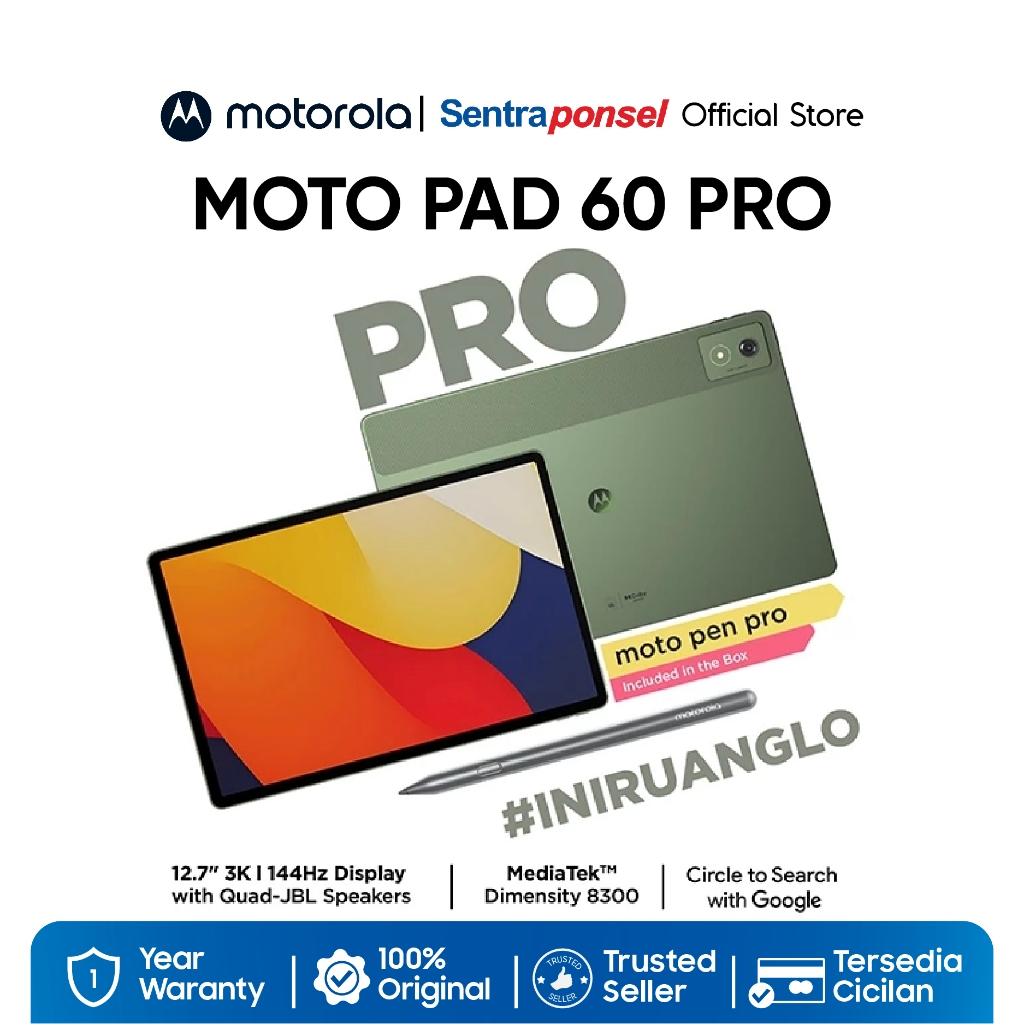 Motorola Moto Pad 60 Pro 8GB/256GB Dimensity 8300 - 12.7 inch - 3K 400nits 144Hz - JBL with Dolby Atmos - 10200mAh - With Moto Pen Pro - Garansi Resmi
