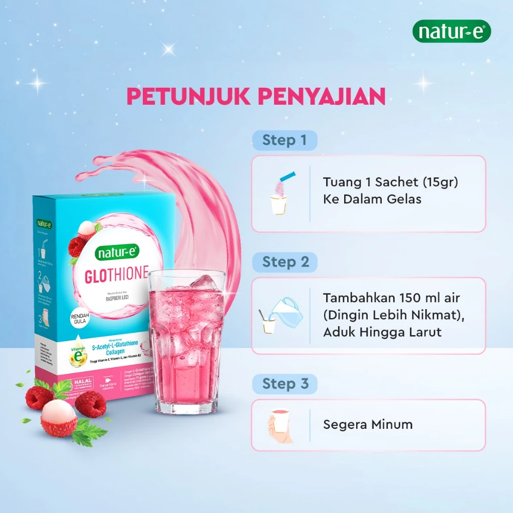 (NEW) Natur-E GLOTHIONE Glutathione Next-Gen Brightening Berry Collagen Drink 3 Box - Minuman Serbuk Collagen untuk kulit cerah dan bercahaya, Mengandung Glutathione, Vit. E, Vit. C, Vit. B3 - Gambar 3