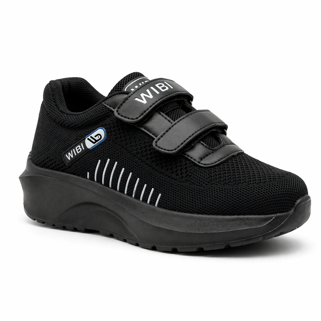 WIBI SP53-01 Sepatu Anak laki laki perempuan Sekolah Hitam Sporty Perekat Mesh Kasual Modern