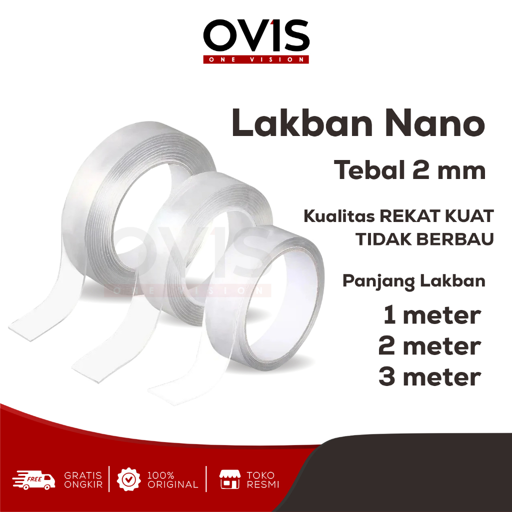 Double Tape Nano Lakban Gel Acrylic Selotip Isolasi Bening Clear 24 mm Tebal 2 mm OVIS