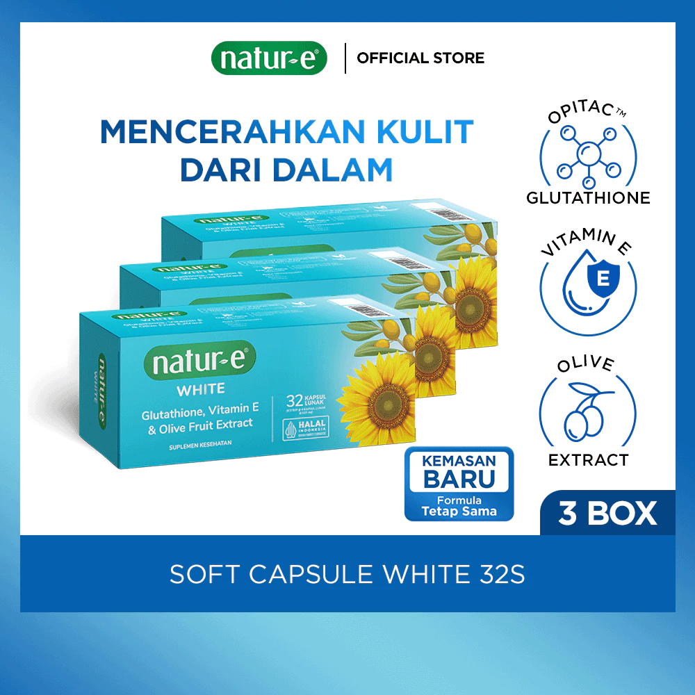 Natur-E White Soft Capsule 32s - Natur E White 32 kapsul dengan Natural Vitamin E, Olive Extract & Glutathione - Membantu Memelihara Kesehatan Kulit - Gambar 3