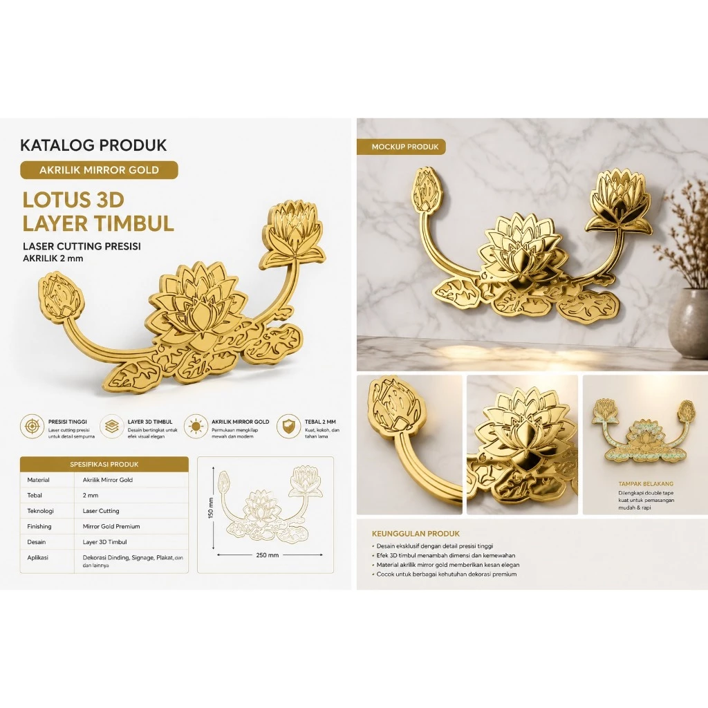 Logo Teratai- Bahan Mahar Bunga Teratai Akrilik Mirror Gold