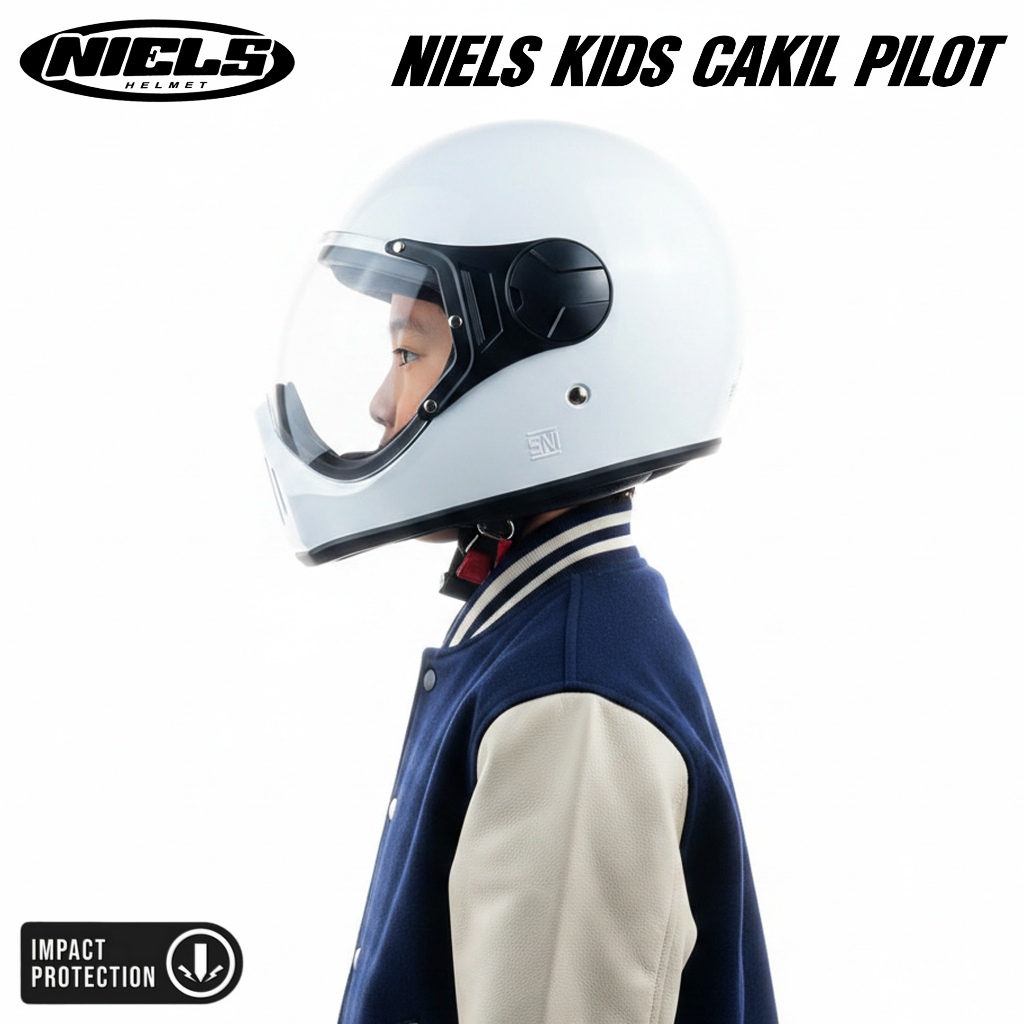 NIELS Cakil Anak Helm Full Face Retro Anak Kaca Pilot SNI - Gambar 3