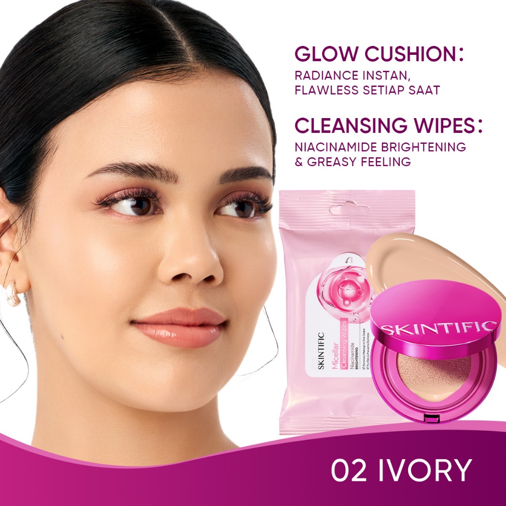 Skintific 2PCS Glow Cushion + Brightening Cleansing Wipes - Gambar 2