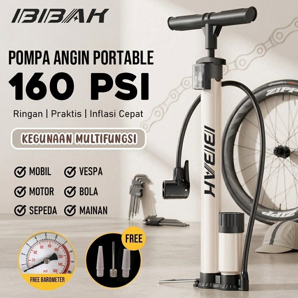 Pompa Angin Manual 160 PSI Tekanan Tinggi Bahan Baja Anti Karat 60 cm / Pompa Ban Mobil Motor Sepeda Bola Nozzle Universal
