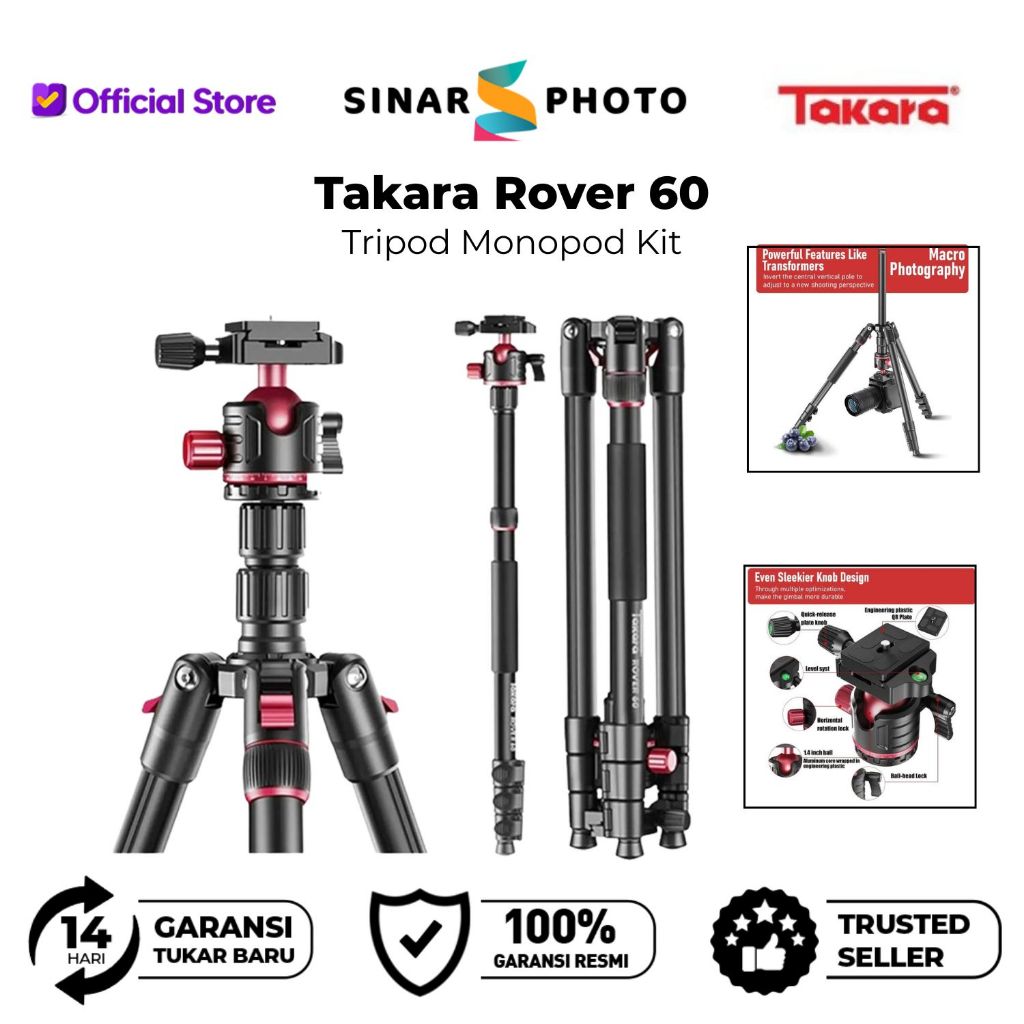 Takara 60 Compact 2 in 1 Traveler Tripod Monopod Kit for DSLR Camera ...