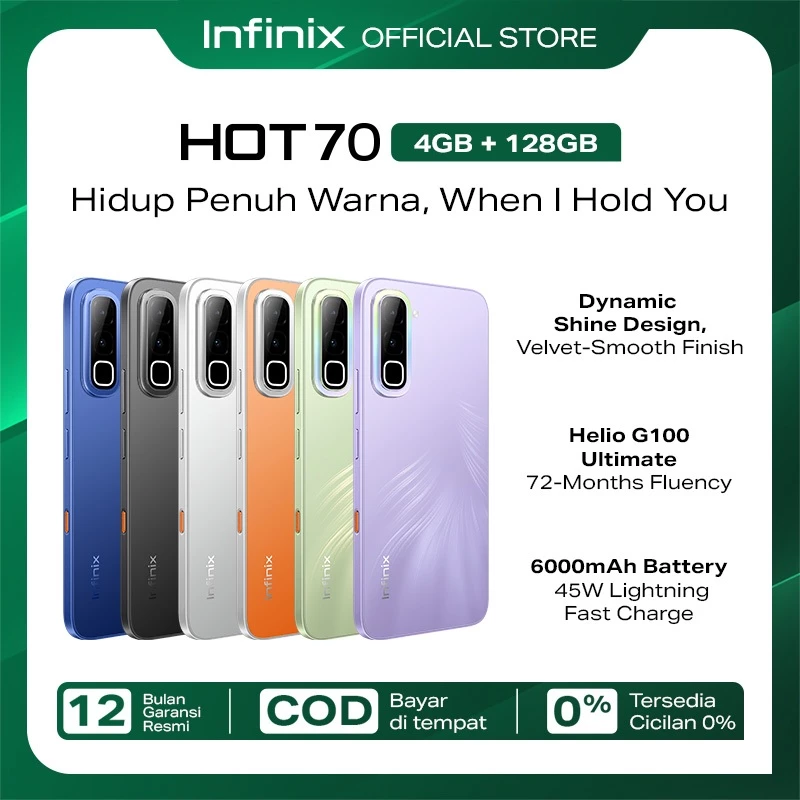 Infinix Hot 70 4/128GB - Up to 8GB Extended RAM - Helio G100 Ultimate - 6.78 inch 120Hz - 50MP - 6000 mAh - NFC