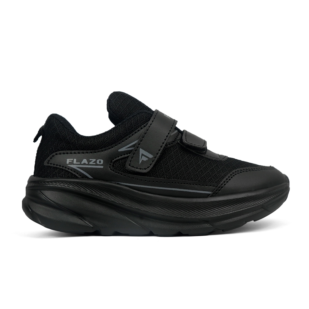 Flazo Sepatu Sekolah Anak Laki - Laki Dan Prempuan Perekat Ringan Anti Slip Black White - Gambar 2