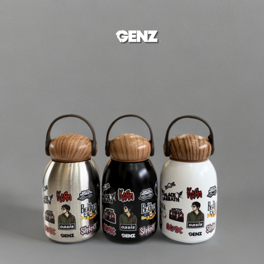Termos Aesthetic Mushroom Band Mini MUG 280ML - Premium Stainless Steel Tutup Motif Kayu 280ml